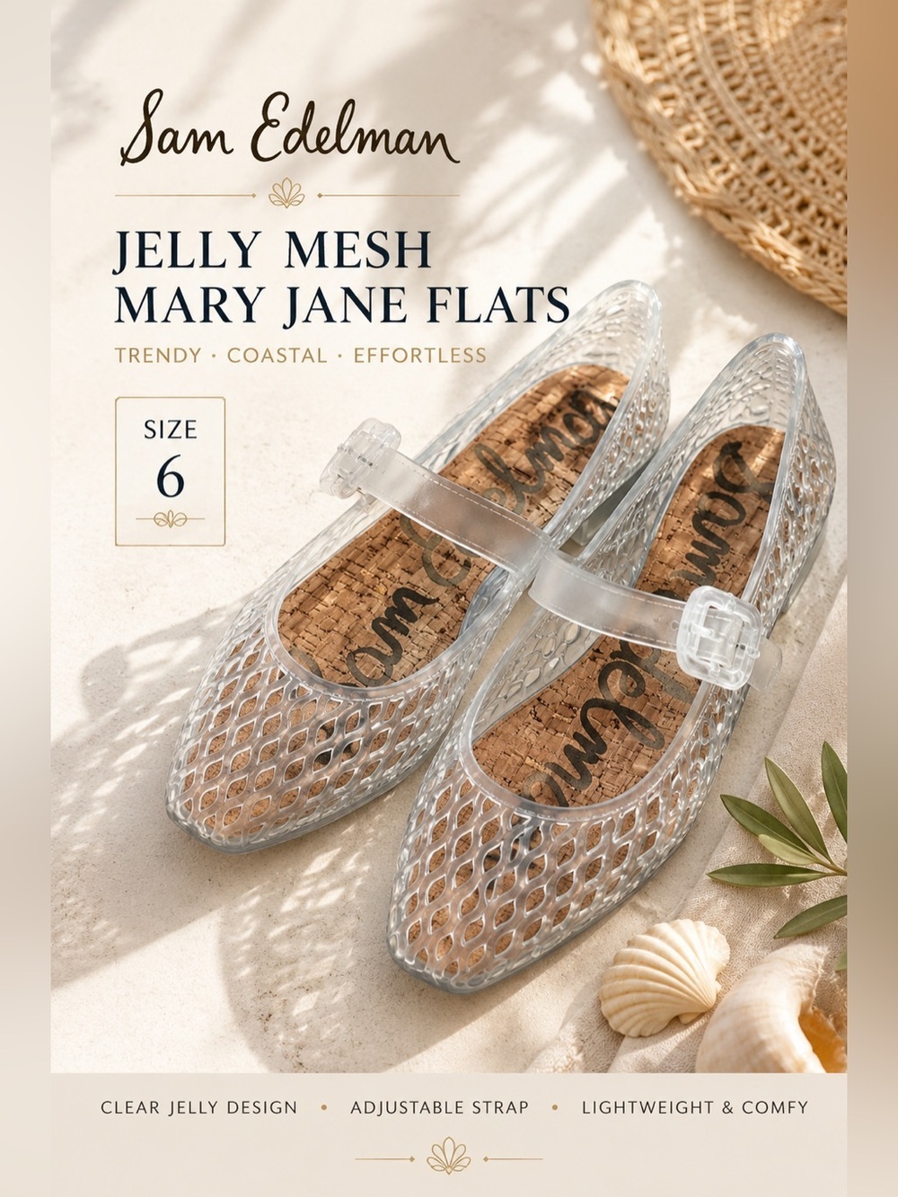 Sam Edelman Clear Jelly Mesh Mary Jane Flats Size 6